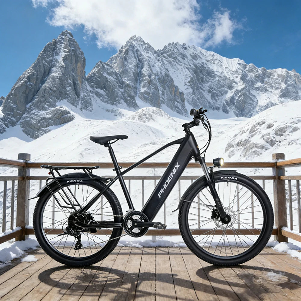 VOLTUS 26-Inch Electric Bike, 36V350W Motor, Shimano 21-Speed Gears, High Carbon Steel Frame, Removable Mid Battery, 80kg Rear Rack - Black