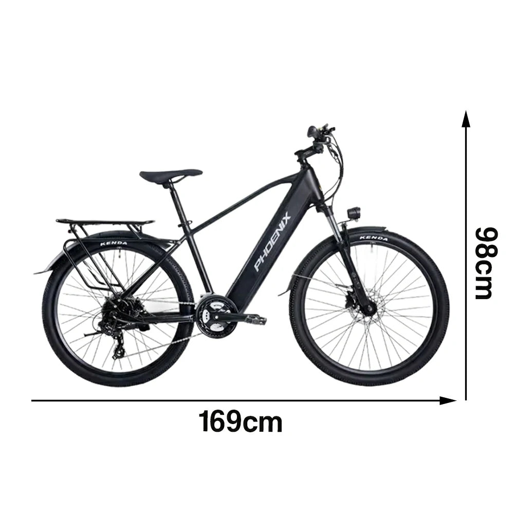 VOLTUS 26-Inch Electric Bike, 36V350W Motor, Shimano 21-Speed Gears, High Carbon Steel Frame, Removable Mid Battery, 80kg Rear Rack - Black