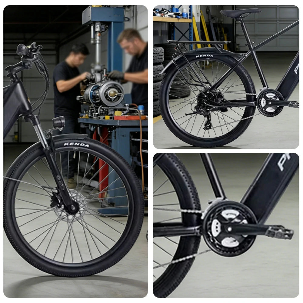 VOLTUS 26-Inch Electric Bike, 36V350W Motor, Shimano 21-Speed Gears, High Carbon Steel Frame, Removable Mid Battery, 80kg Rear Rack - Black