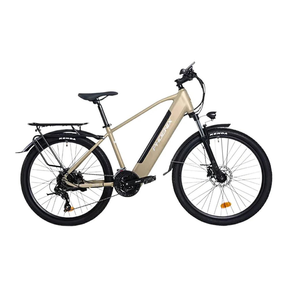 VOLTUS 26-Inch Electric Bike, 36V350W Motor, Shimano 21-Speed Gears, High Carbon Steel Frame, Removable Mid Battery, 80kg Rear Rack - Gold