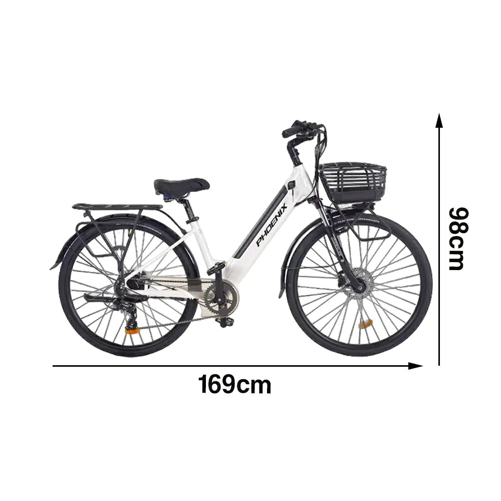 VOLTUS 26-Inch Electric Bike, 48V400W Rear Motor, 5-Level Assist, Shimano 7-Speed Gears, Aluminium Alloy Frame, Removable Battery - White