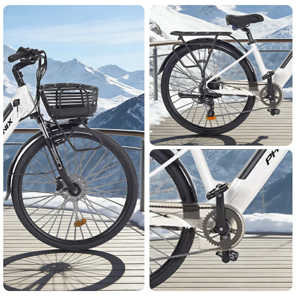 VOLTUS 26-Inch Electric Bike, 48V400W Rear Motor, 5-Level Assist, Shimano 7-Speed Gears, Aluminium Alloy Frame, Removable Battery - White