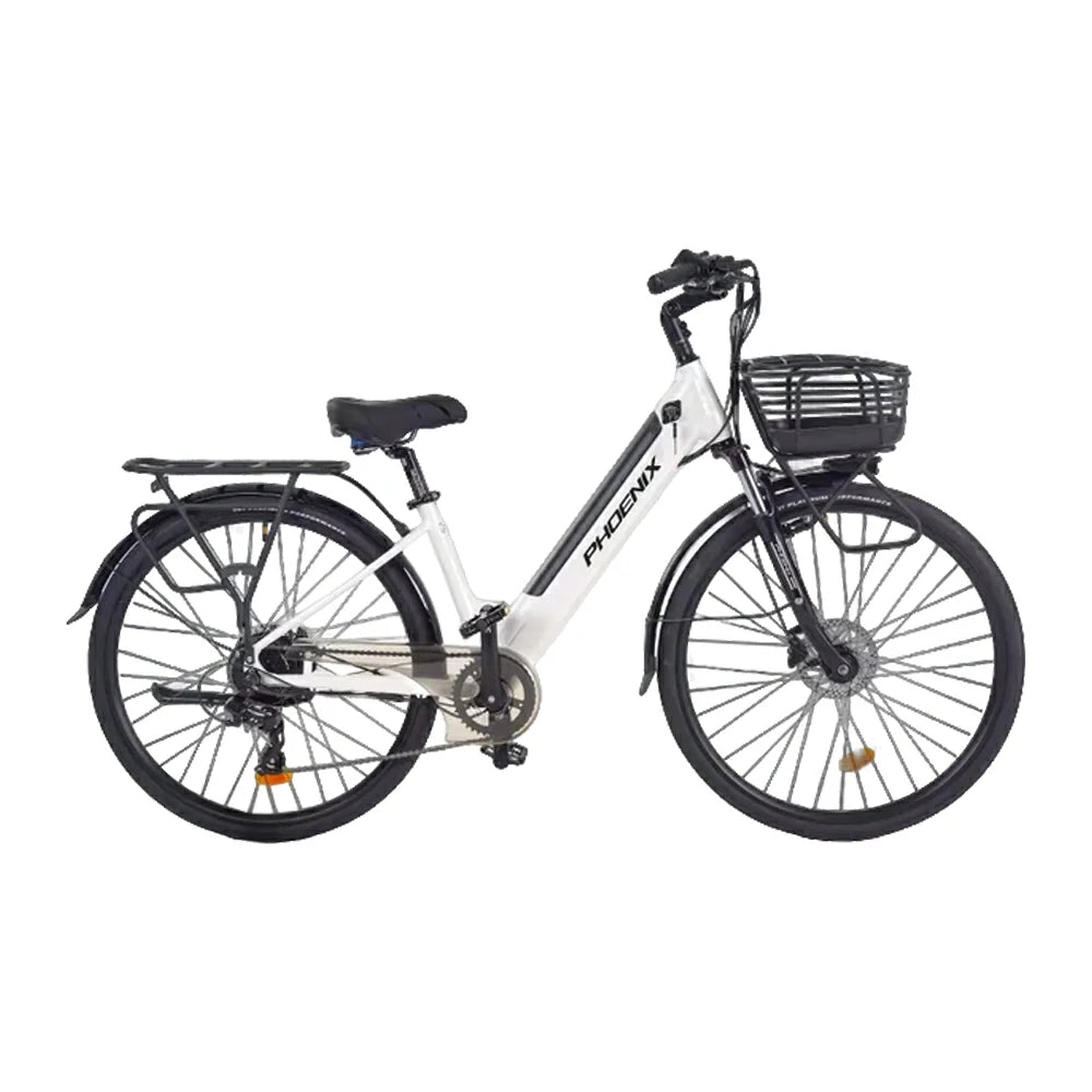 VOLTUS 26-Inch Electric Bike, 48V400W Rear Motor, 5-Level Assist, Shimano 7-Speed Gears, Aluminium Alloy Frame, Removable Battery - White