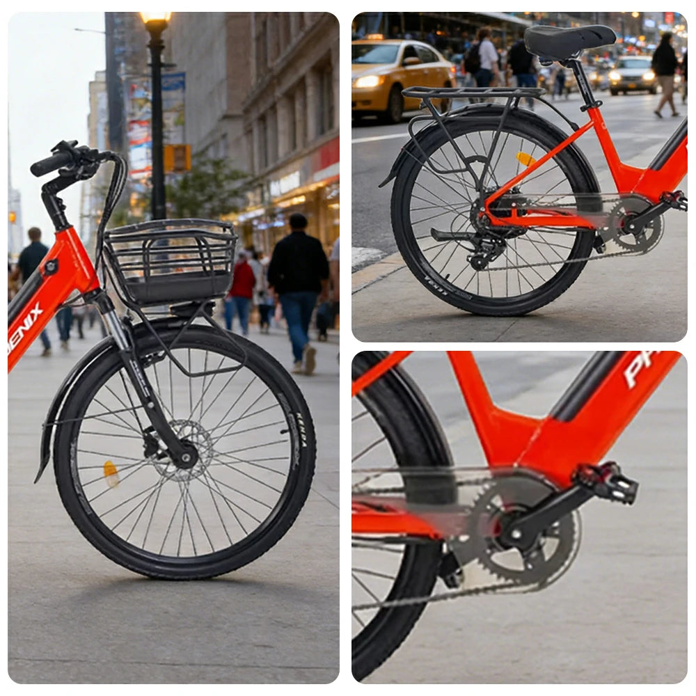 VOLTUS 26-Inch Electric Bike, 48V400W Rear Motor, 5-Level Assist, Shimano 7-Speed Gears, Aluminium Alloy Frame, Removable Battery - Red