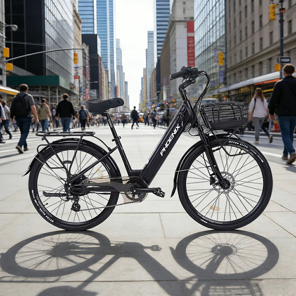 VOLTUS 26-Inch Electric Bike, 48V400W Rear Motor, 5-Level Assist, Shimano 7-Speed Gears, Aluminium Alloy Frame, Removable Battery - Black