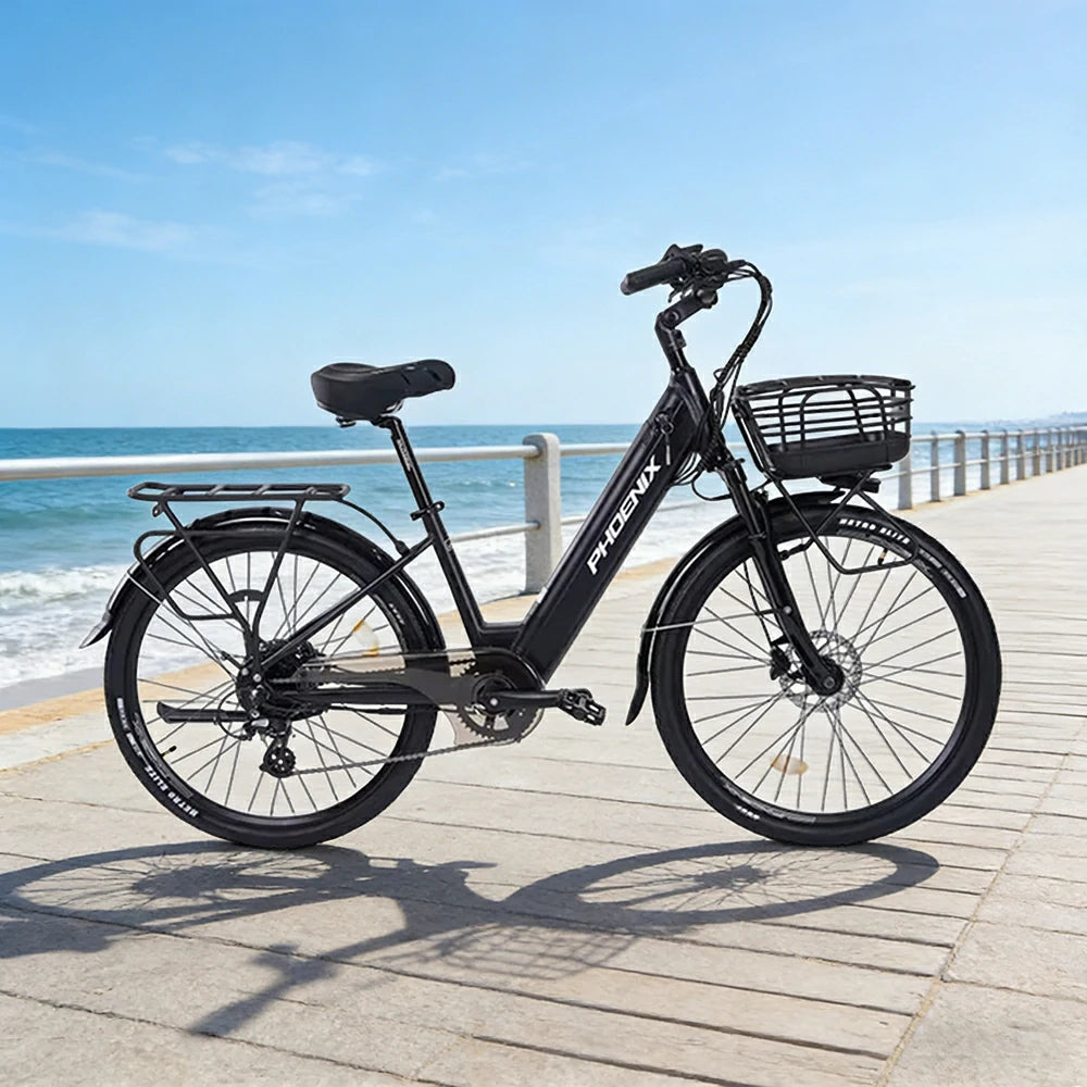 VOLTUS 26-Inch Electric Bike, 48V400W Rear Motor, 5-Level Assist, Shimano 7-Speed Gears, Aluminium Alloy Frame, Removable Battery - Black