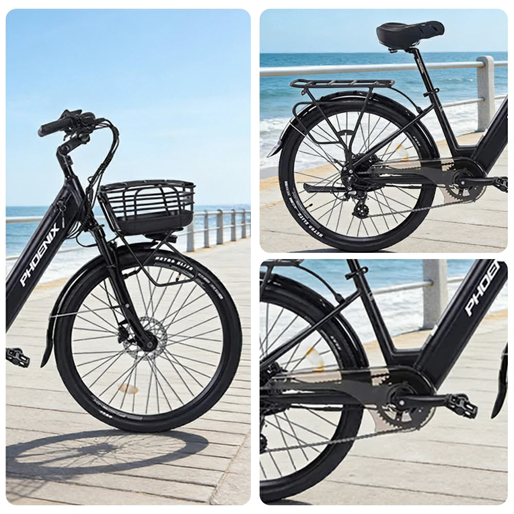 VOLTUS 26-Inch Electric Bike, 48V400W Rear Motor, 5-Level Assist, Shimano 7-Speed Gears, Aluminium Alloy Frame, Removable Battery - Black