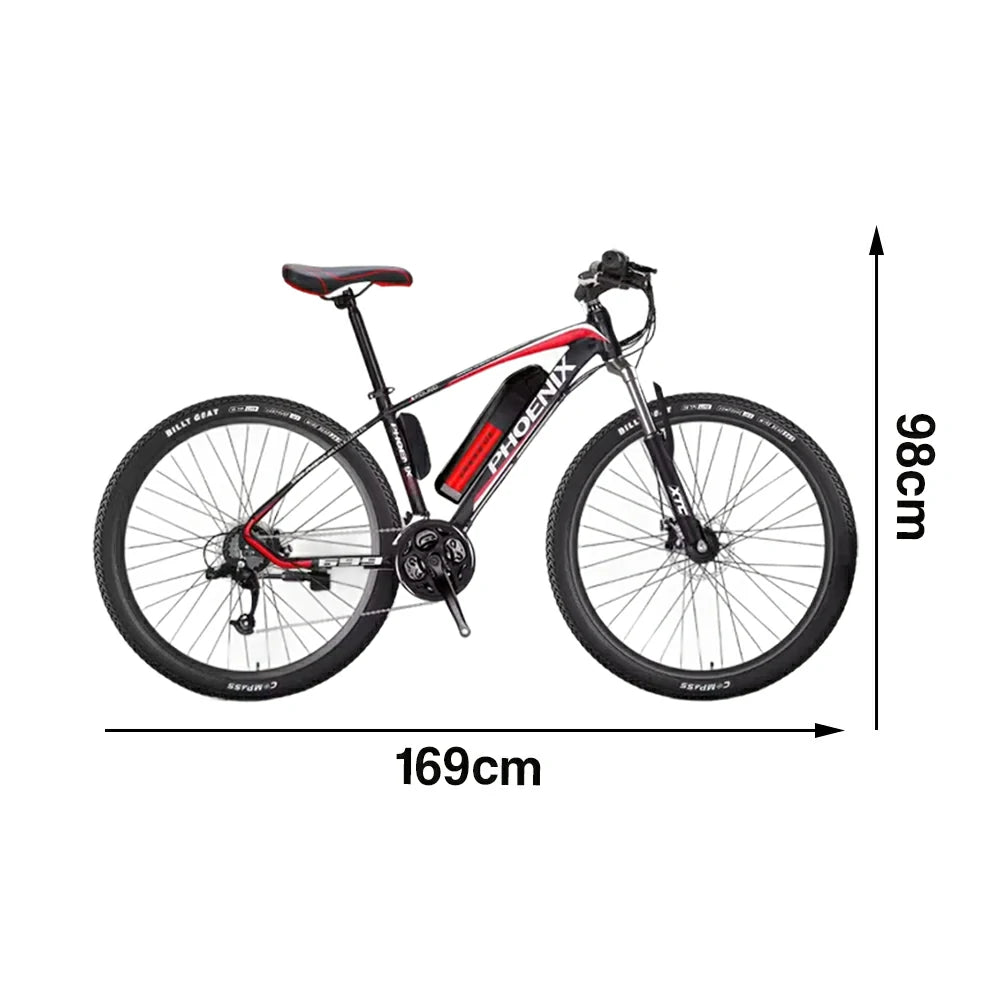VOLTUS 26-Inch Electric Mountain Bike, 350W Brushless Motor, 21-Speed Gears, Aluminium Alloy Frame, Removable Battery, Spoked Wheels - Black&Red