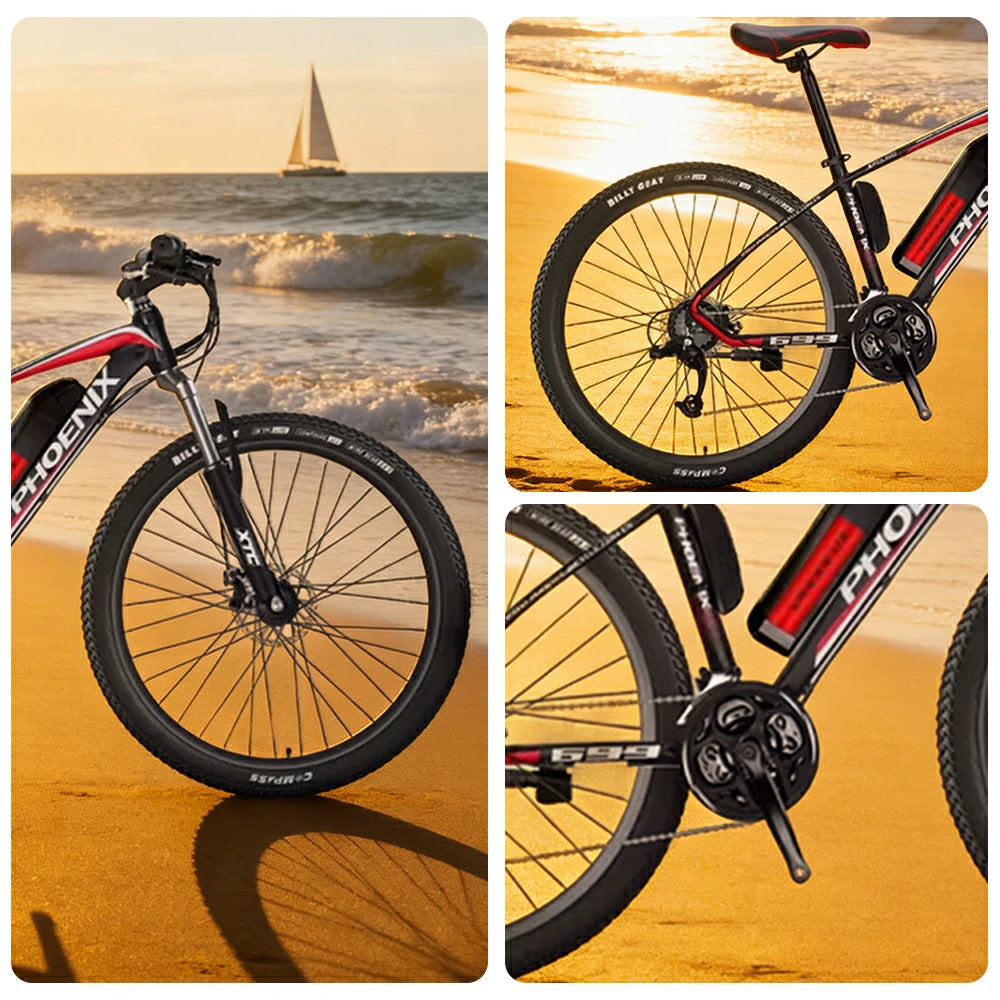 VOLTUS 26-Inch Electric Mountain Bike, 350W Brushless Motor, 21-Speed Gears, Aluminium Alloy Frame, Removable Battery, Spoked Wheels - Black&Red