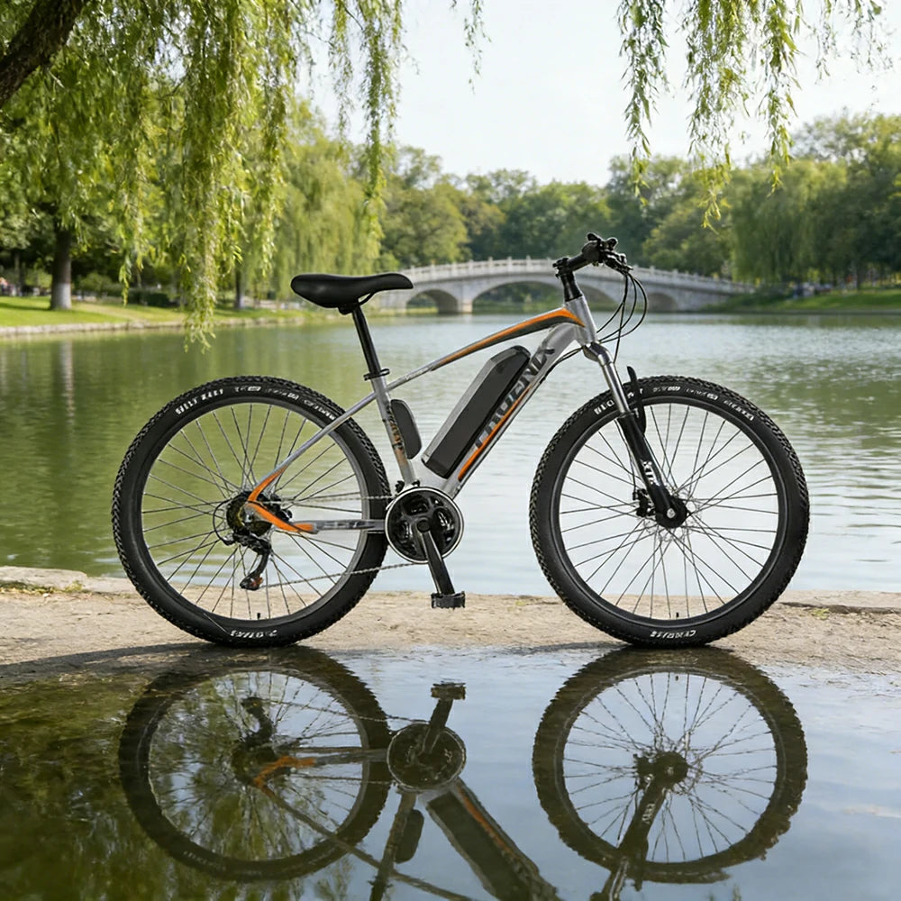 VOLTUS 26-Inch Electric Mountain Bike, 350W Brushless Motor, 21-Speed Gears, Aluminium Alloy Frame, Removable Battery, Spoked Wheels - Grey