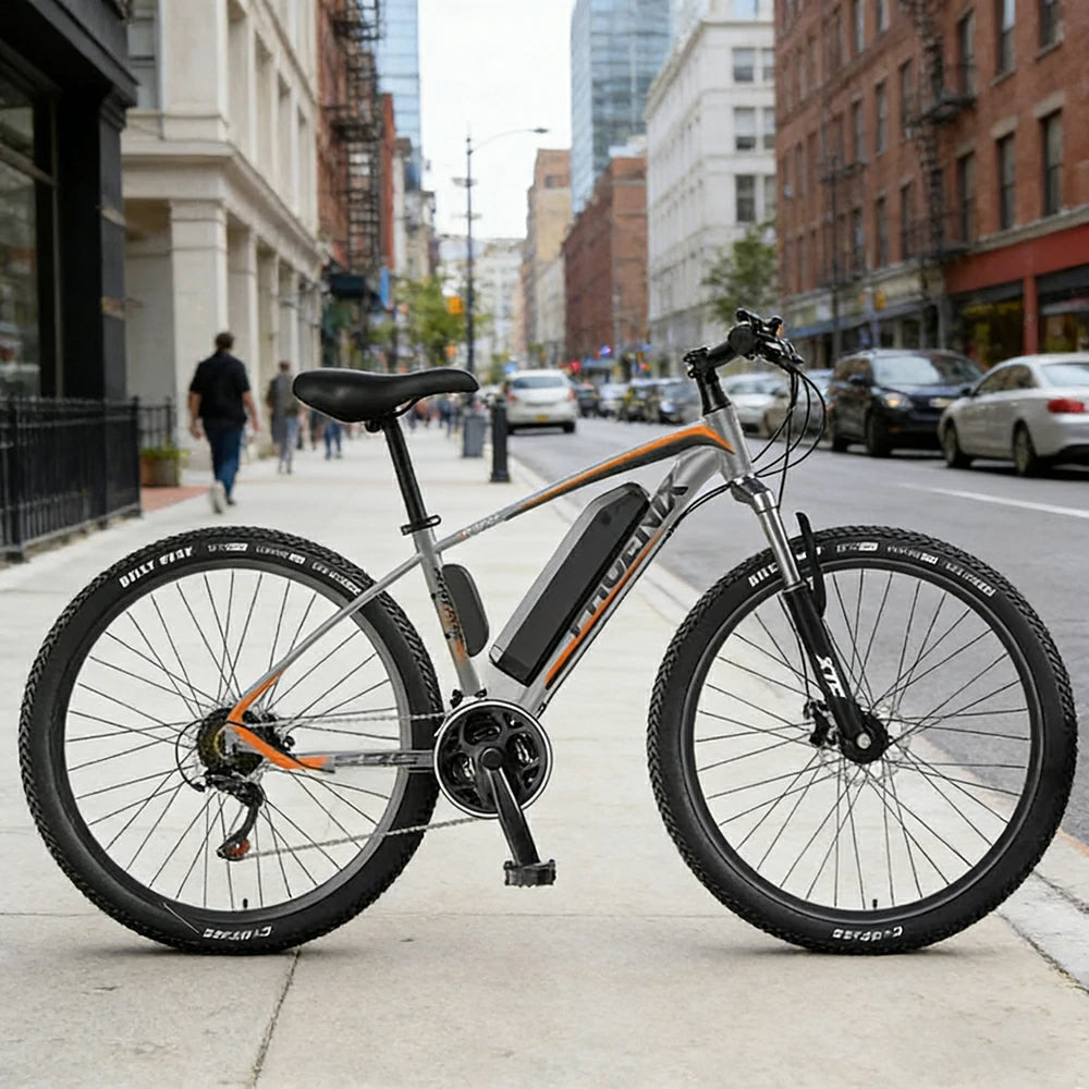 VOLTUS 26-Inch Electric Mountain Bike, 350W Brushless Motor, 21-Speed Gears, Aluminium Alloy Frame, Removable Battery, Spoked Wheels - Grey