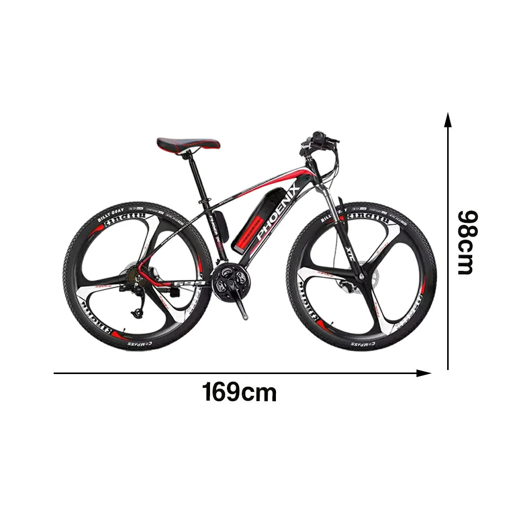 VOLTUS 26-Inch Electric Mountain Bike, 350W Brushless Motor, 21-Speed Gears, Aluminium Alloy Frame, Removable Battery, One-Piece Wheels - Black&Red