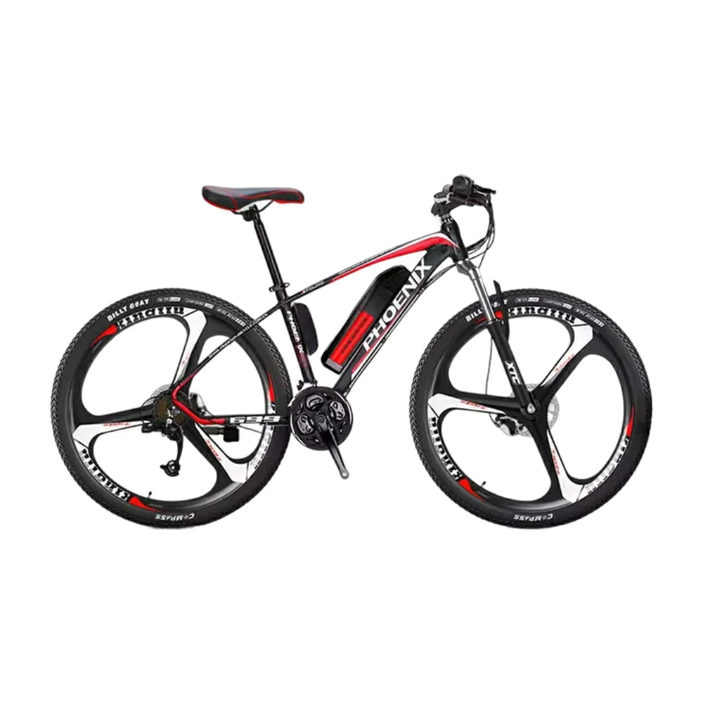 VOLTUS 26-Inch Electric Mountain Bike, 350W Brushless Motor, 21-Speed Gears, Aluminium Alloy Frame, Removable Battery, One-Piece Wheels - Black&Red