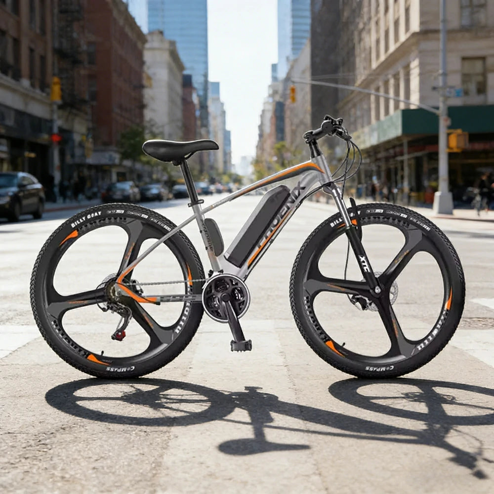 VOLTUS 26-Inch Electric Mountain Bike, 350W Brushless Motor, 21-Speed Gears, Aluminium Alloy Frame, Removable Battery, One-Piece Wheels - Grey