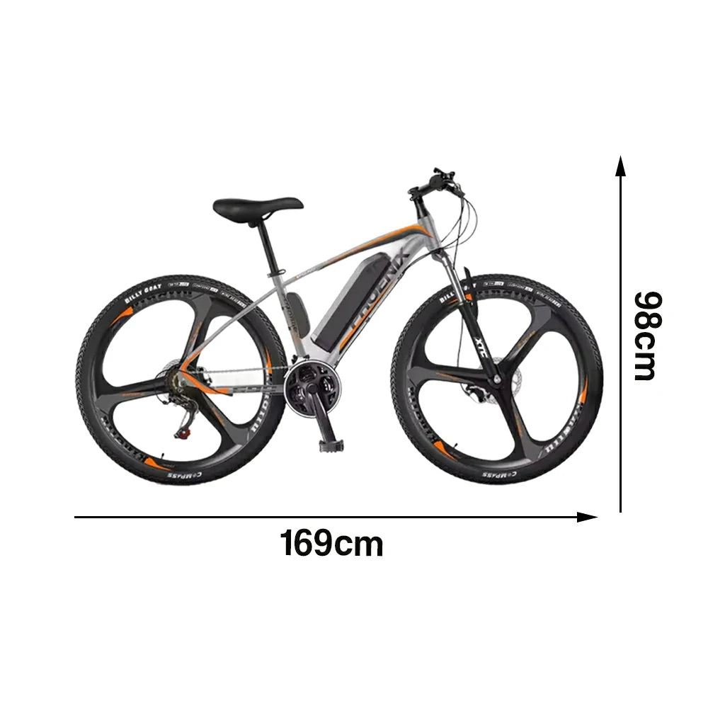 VOLTUS 26-Inch Electric Mountain Bike, 350W Brushless Motor, 21-Speed Gears, Aluminium Alloy Frame, Removable Battery, One-Piece Wheels - Grey