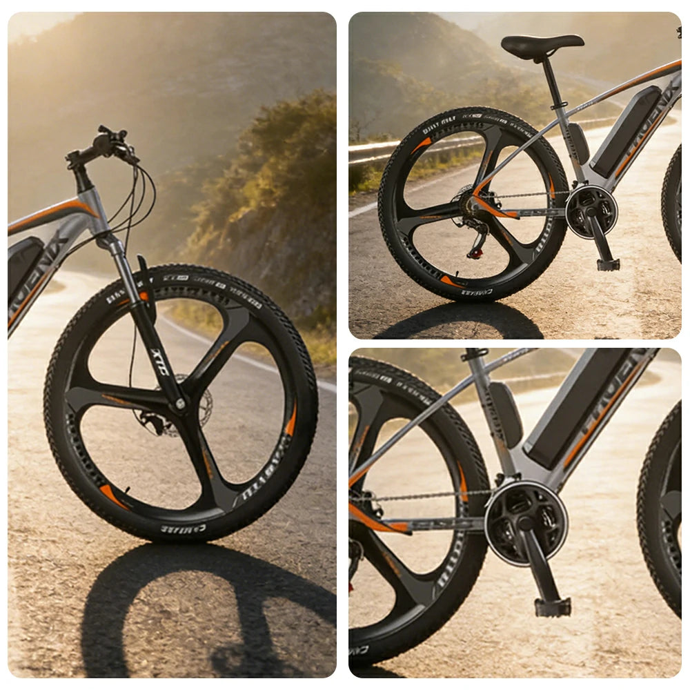 VOLTUS 26-Inch Electric Mountain Bike, 350W Brushless Motor, 21-Speed Gears, Aluminium Alloy Frame, Removable Battery, One-Piece Wheels - Grey