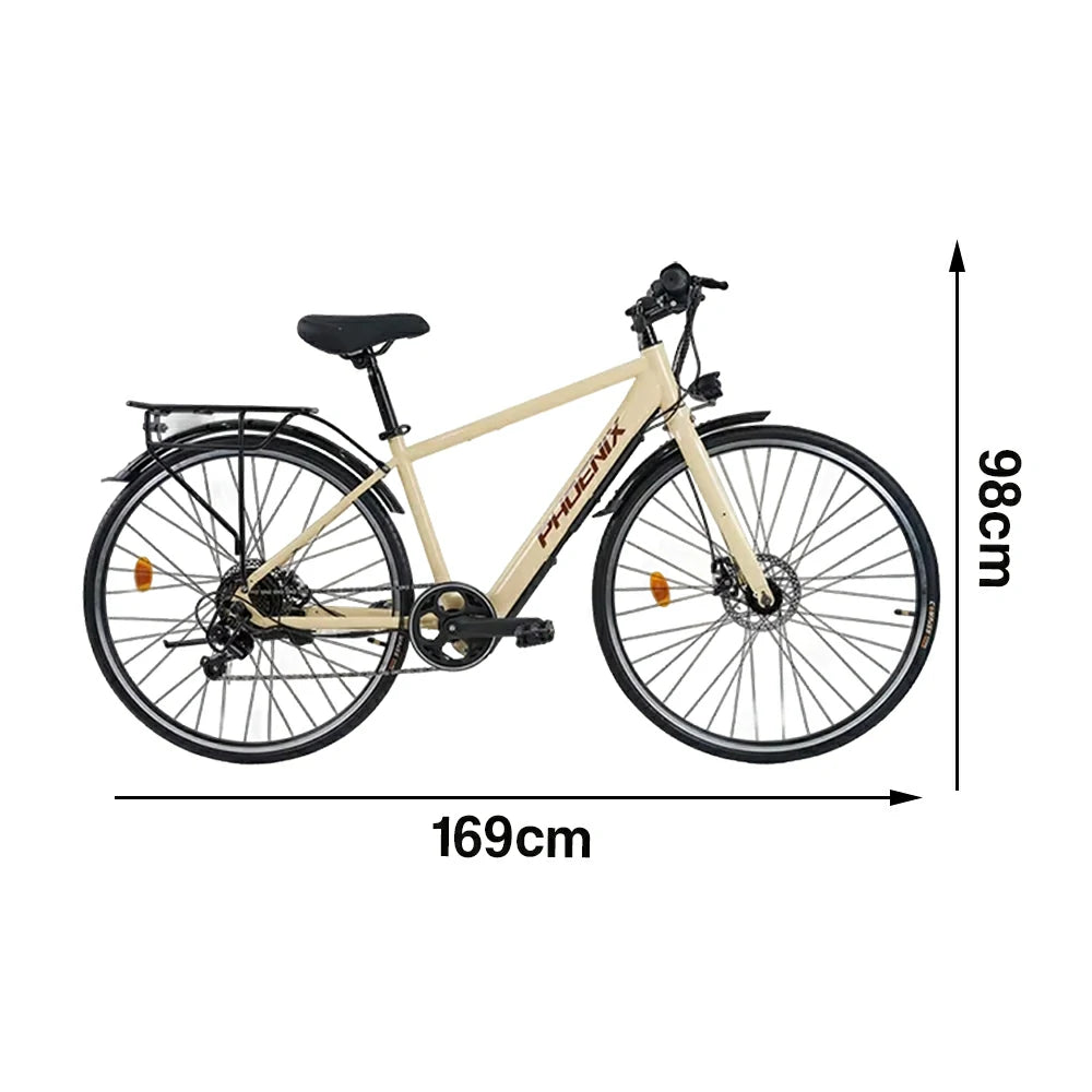 VOLTUS 700C Electric Road Bike, 36V350W Brushless Motor, Shimano 7-Speed Gears, High Carbon Steel Frame, Urban Commuter Design - Beige