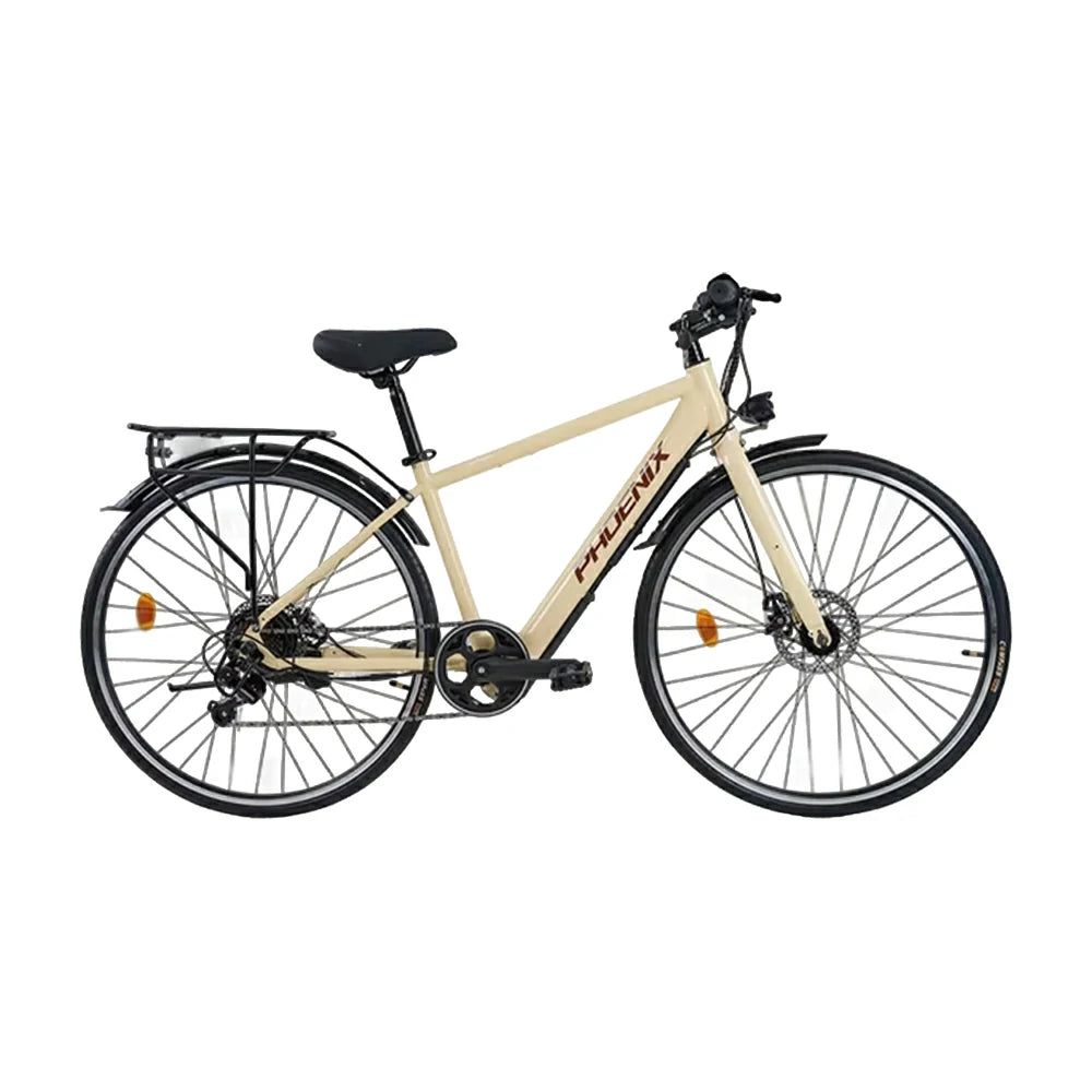 VOLTUS 700C Electric Road Bike, 36V350W Brushless Motor, Shimano 7-Speed Gears, High Carbon Steel Frame, Urban Commuter Design - Beige