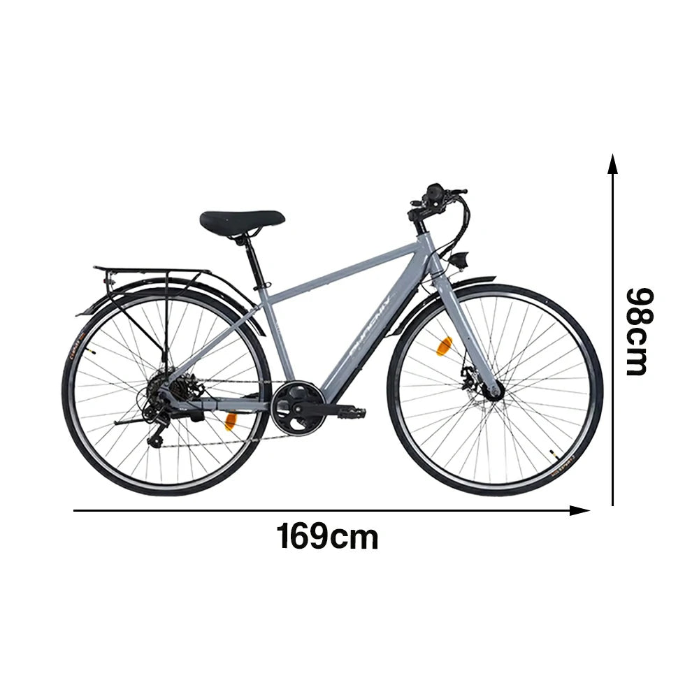 VOLTUS 700C Electric Road Bike, 36V350W Brushless Motor, Shimano 7-Speed Gears, High Carbon Steel Frame, Urban Commuter Design - Silver