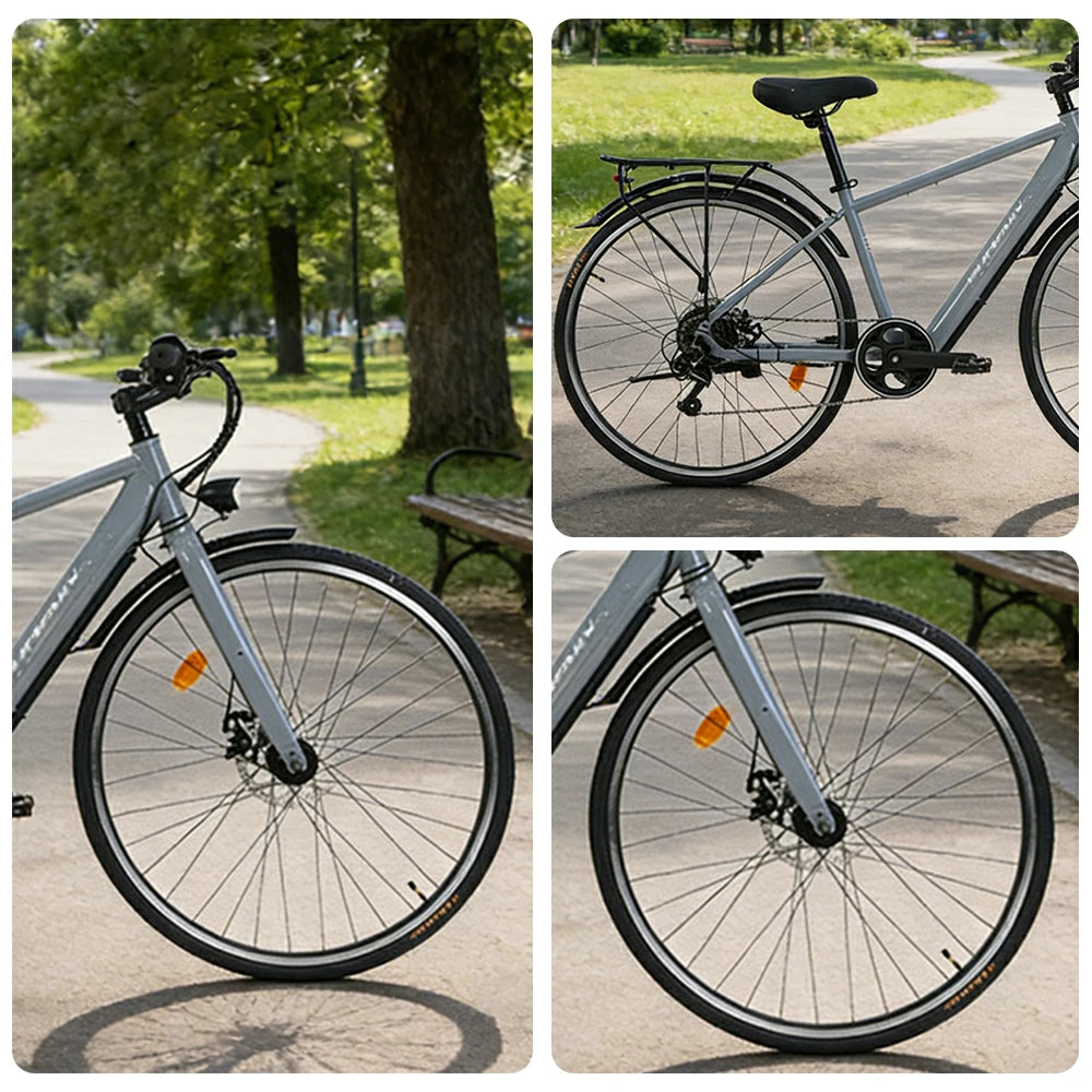 VOLTUS 700C Electric Road Bike, 36V350W Brushless Motor, Shimano 7-Speed Gears, High Carbon Steel Frame, Urban Commuter Design - Silver