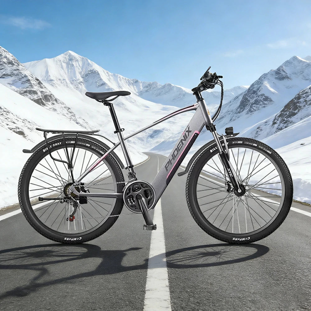 VOLTUS 26-Inch Electric Bike, 48V400W Brushless Motor, 21-Speed Gears, Aluminium Alloy Frame, Hidden Waterproof Battery, Spoked Wheels - Silver