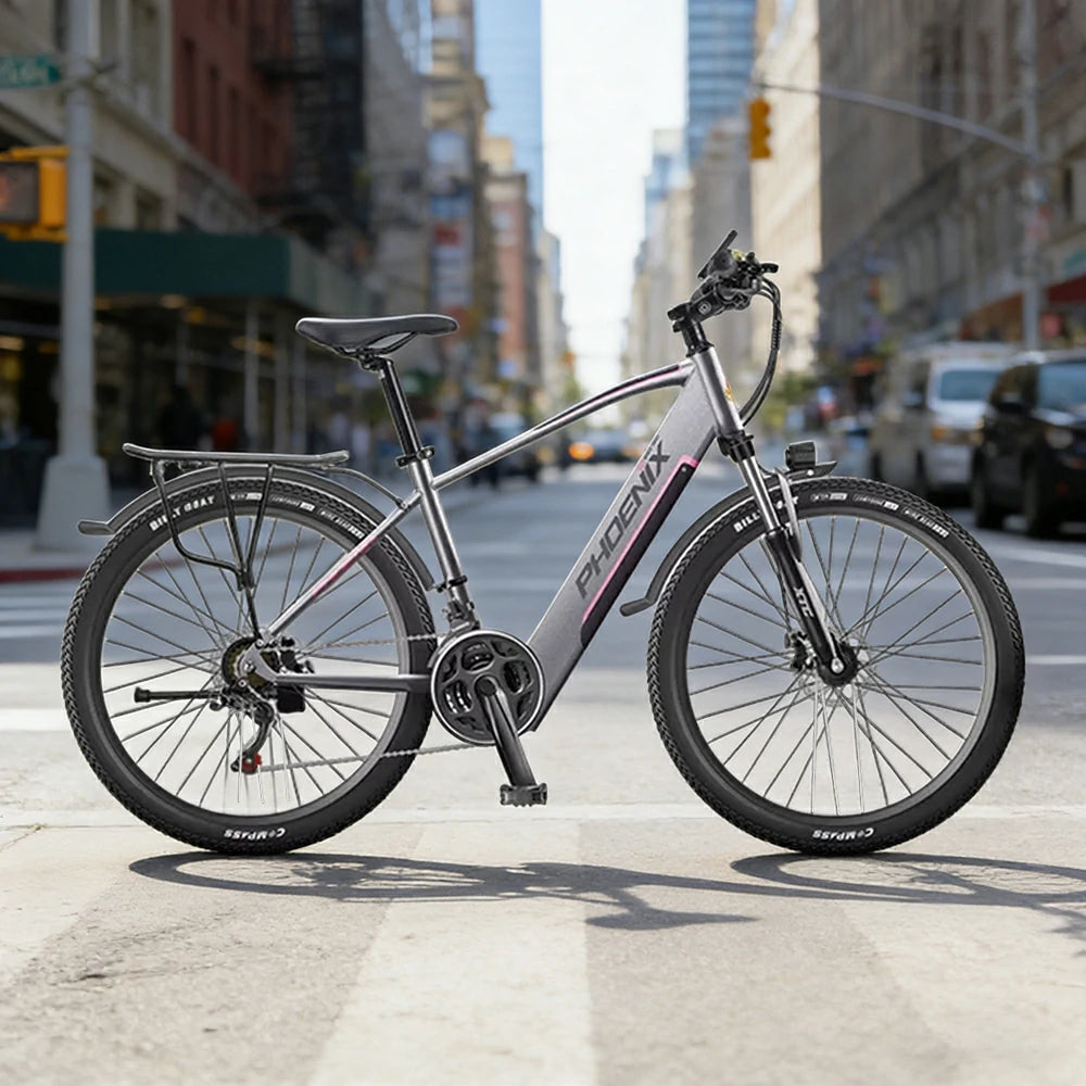 VOLTUS 26-Inch Electric Bike, 48V400W Brushless Motor, 21-Speed Gears, Aluminium Alloy Frame, Hidden Waterproof Battery, Spoked Wheels - Silver