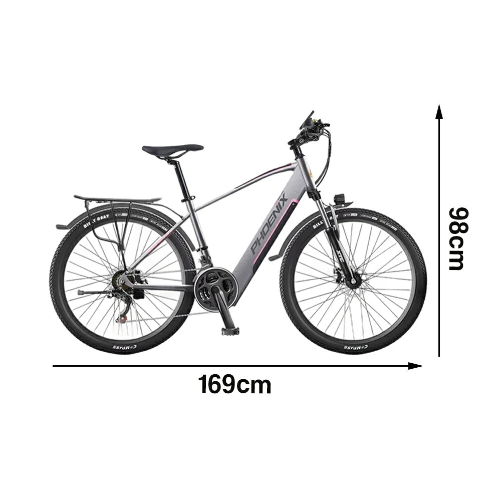 VOLTUS 26-Inch Electric Bike, 48V400W Brushless Motor, 21-Speed Gears, Aluminium Alloy Frame, Hidden Waterproof Battery, Spoked Wheels - Silver