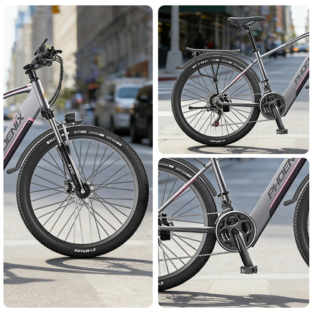 VOLTUS 26-Inch Electric Bike, 48V400W Brushless Motor, 21-Speed Gears, Aluminium Alloy Frame, Hidden Waterproof Battery, Spoked Wheels - Silver