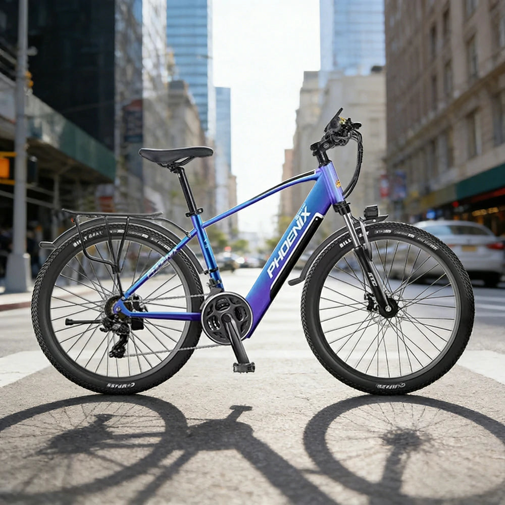 VOLTUS 26-Inch Electric Bike, 48V400W Brushless Motor, 21-Speed Gears, Aluminium Alloy Frame, Hidden Waterproof Battery, Spoked Wheels - Blue&Purple