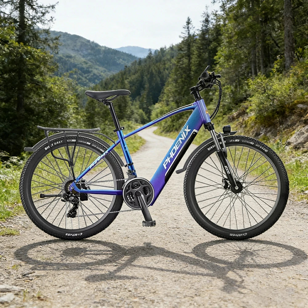 VOLTUS 26-Inch Electric Bike, 48V400W Brushless Motor, 21-Speed Gears, Aluminium Alloy Frame, Hidden Waterproof Battery, Spoked Wheels - Blue&Purple