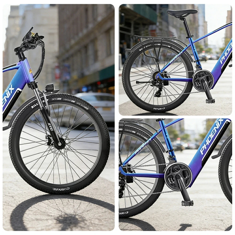 VOLTUS 26-Inch Electric Bike, 48V400W Brushless Motor, 21-Speed Gears, Aluminium Alloy Frame, Hidden Waterproof Battery, Spoked Wheels - Blue&Purple