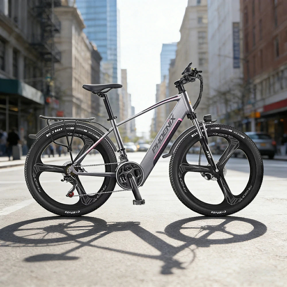 VOLTUS 26-Inch Electric Bike, 48V400W Brushless Motor, 21-Speed Gears, Aluminium Alloy Frame, Hidden Waterproof Battery, One-Piece Wheels - Silver