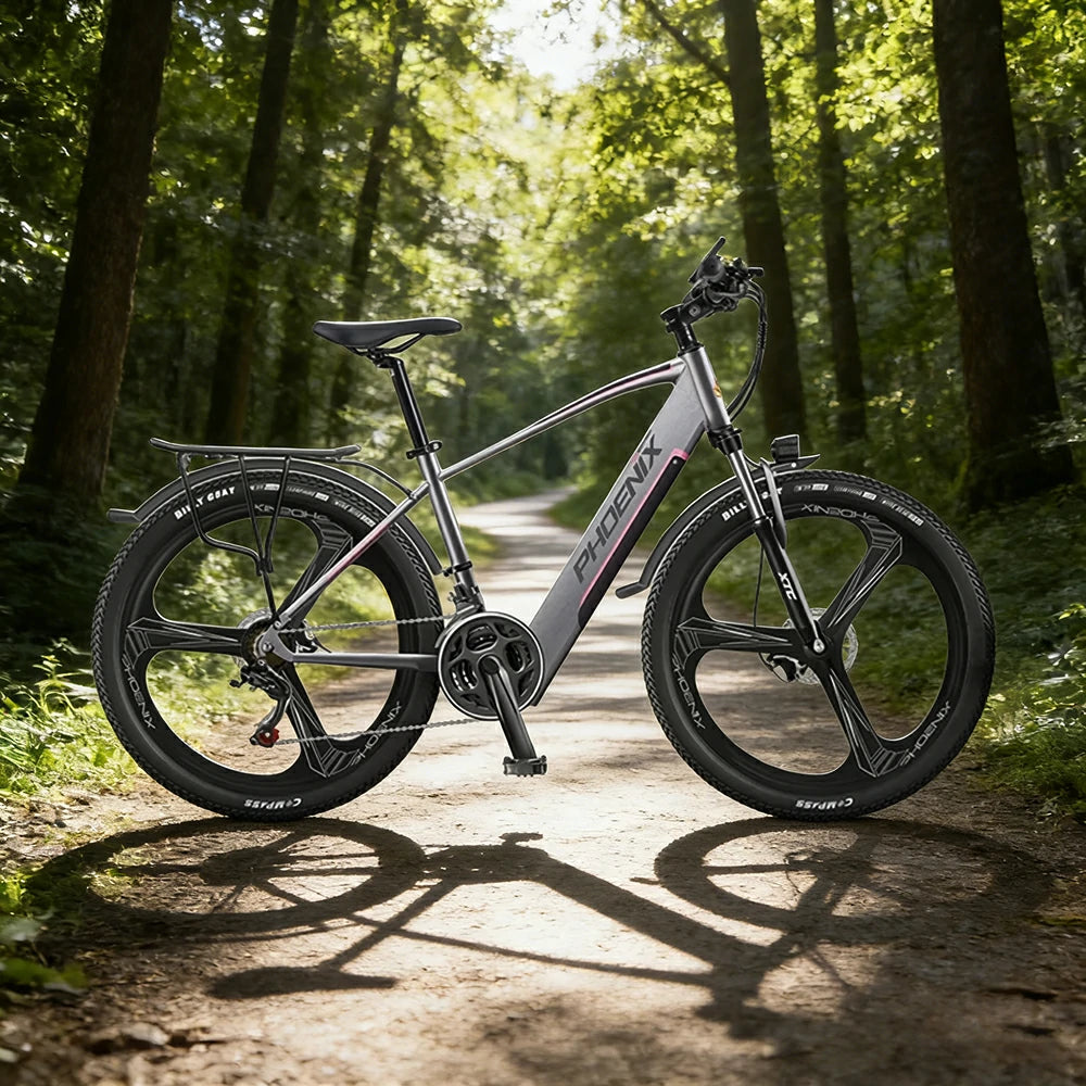 VOLTUS 26-Inch Electric Bike, 48V400W Brushless Motor, 21-Speed Gears, Aluminium Alloy Frame, Hidden Waterproof Battery, One-Piece Wheels - Silver