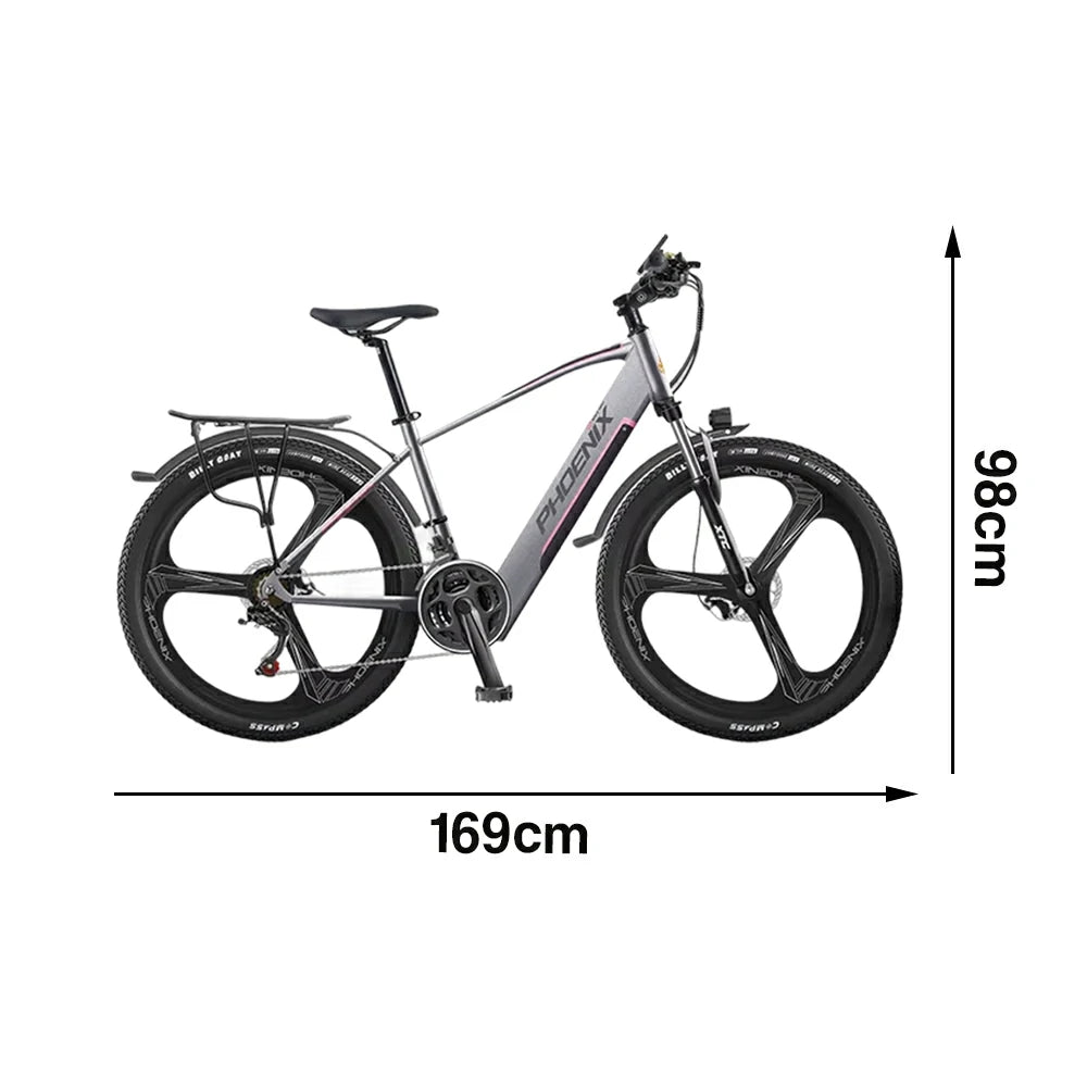 VOLTUS 26-Inch Electric Bike, 48V400W Brushless Motor, 21-Speed Gears, Aluminium Alloy Frame, Hidden Waterproof Battery, One-Piece Wheels - Silver