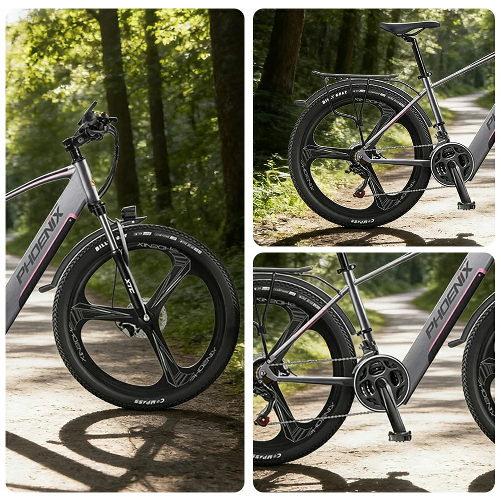 VOLTUS 26-Inch Electric Bike, 48V400W Brushless Motor, 21-Speed Gears, Aluminium Alloy Frame, Hidden Waterproof Battery, One-Piece Wheels - Silver