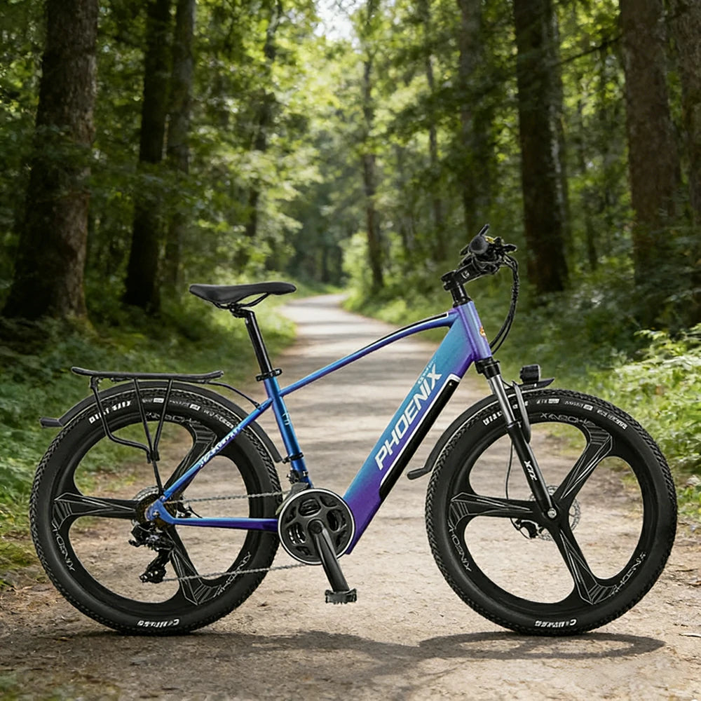 VOLTUS 26-Inch Electric Bike, 48V400W Brushless Motor, 21-Speed Gears, Aluminium Alloy Frame, Hidden Waterproof Battery, One-Piece Wheels - Blue&Purple