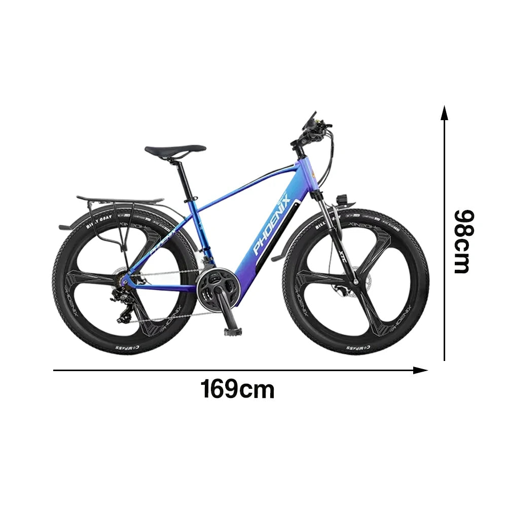 VOLTUS 26-Inch Electric Bike, 48V400W Brushless Motor, 21-Speed Gears, Aluminium Alloy Frame, Hidden Waterproof Battery, One-Piece Wheels - Blue&Purple