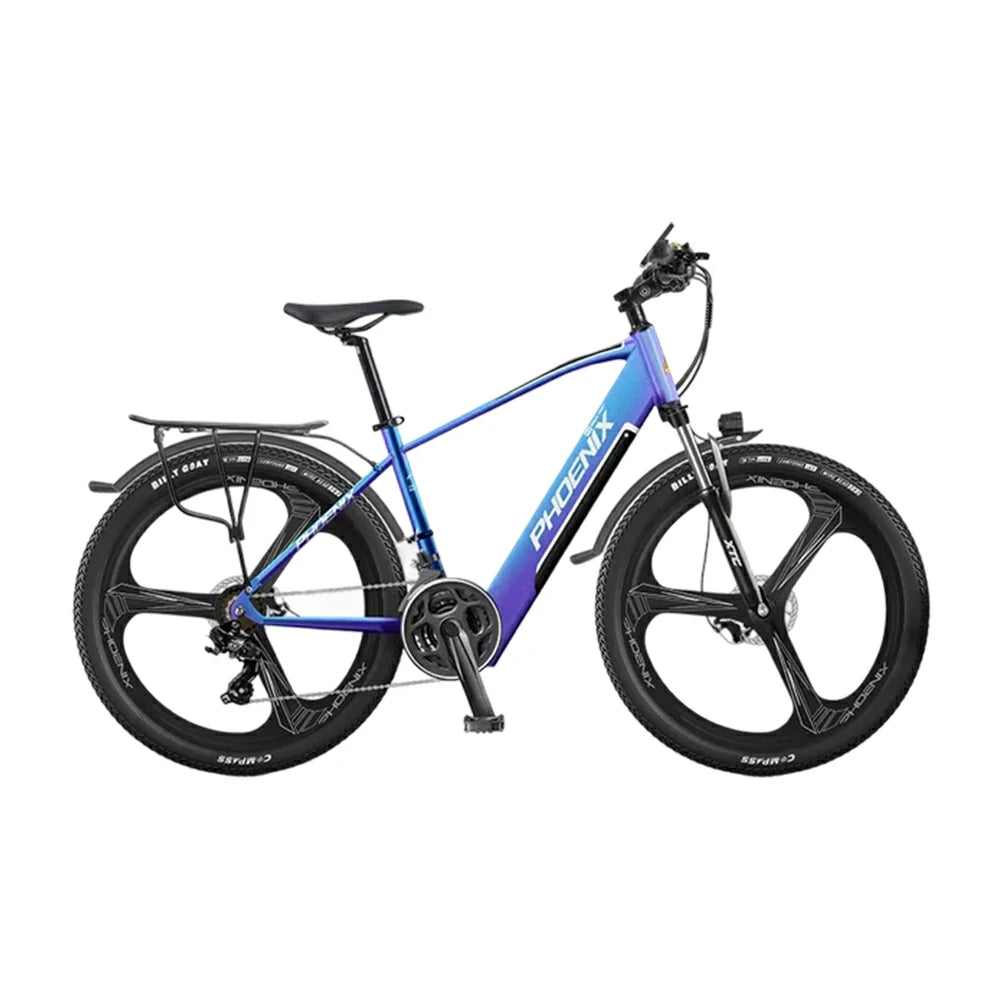 VOLTUS 26-Inch Electric Bike, 48V400W Brushless Motor, 21-Speed Gears, Aluminium Alloy Frame, Hidden Waterproof Battery, One-Piece Wheels - Blue&Purple