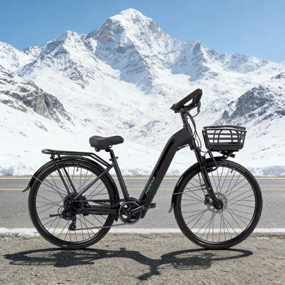 VOLTUS 700C Electric Road Bike, 48V400W Brushless Motor, Shimano 7-Speed Gears, Aluminium Alloy Frame, Hidden Battery, Spoked Wheels - Black