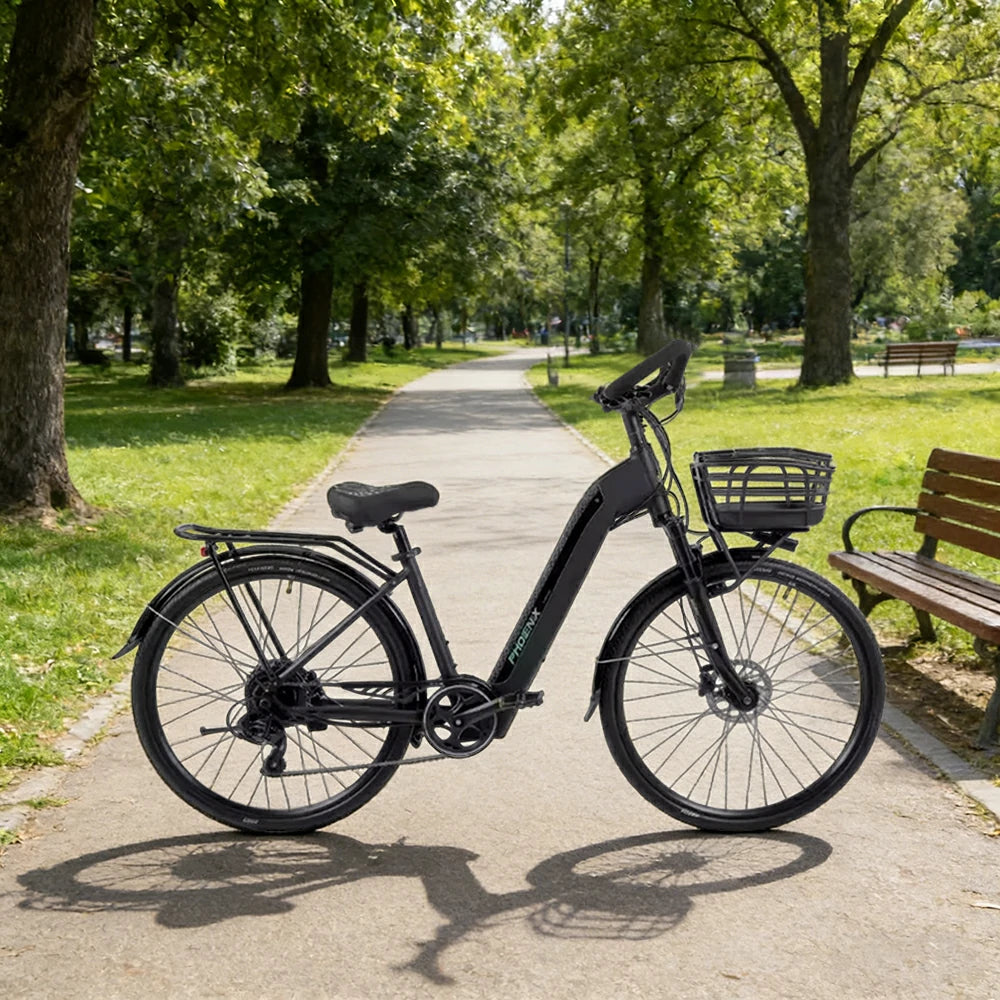 VOLTUS 700C Electric Road Bike, 48V400W Brushless Motor, Shimano 7-Speed Gears, Aluminium Alloy Frame, Hidden Battery, Spoked Wheels - Black