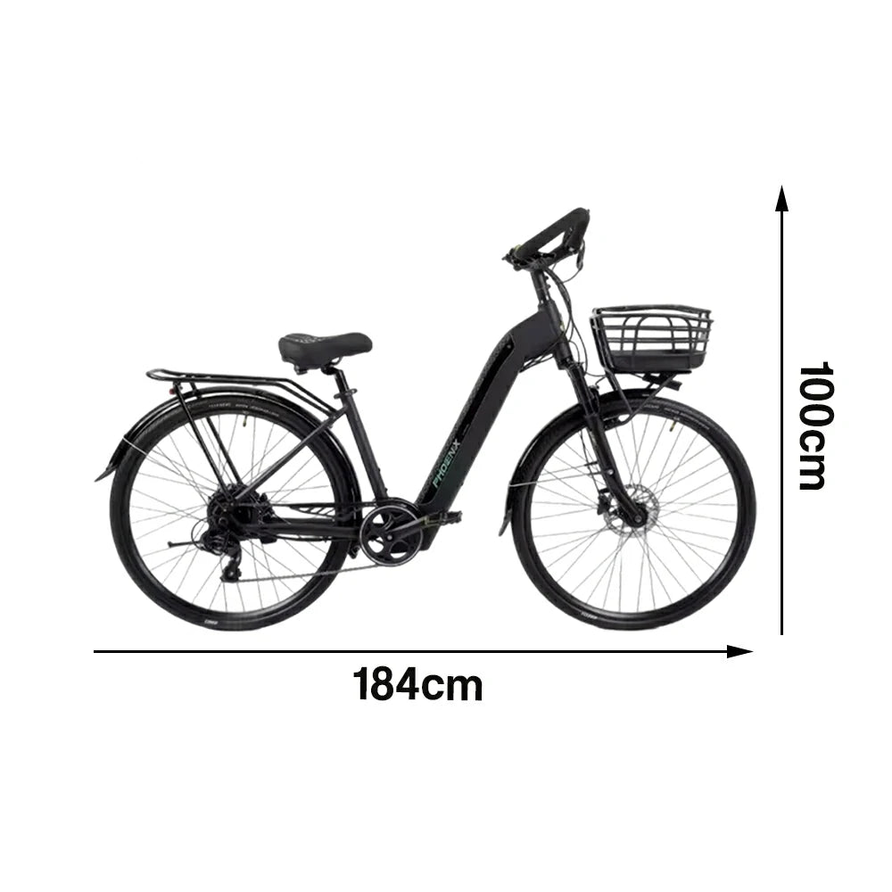 VOLTUS 700C Electric Road Bike, 48V400W Brushless Motor, Shimano 7-Speed Gears, Aluminium Alloy Frame, Hidden Battery, Spoked Wheels - Black