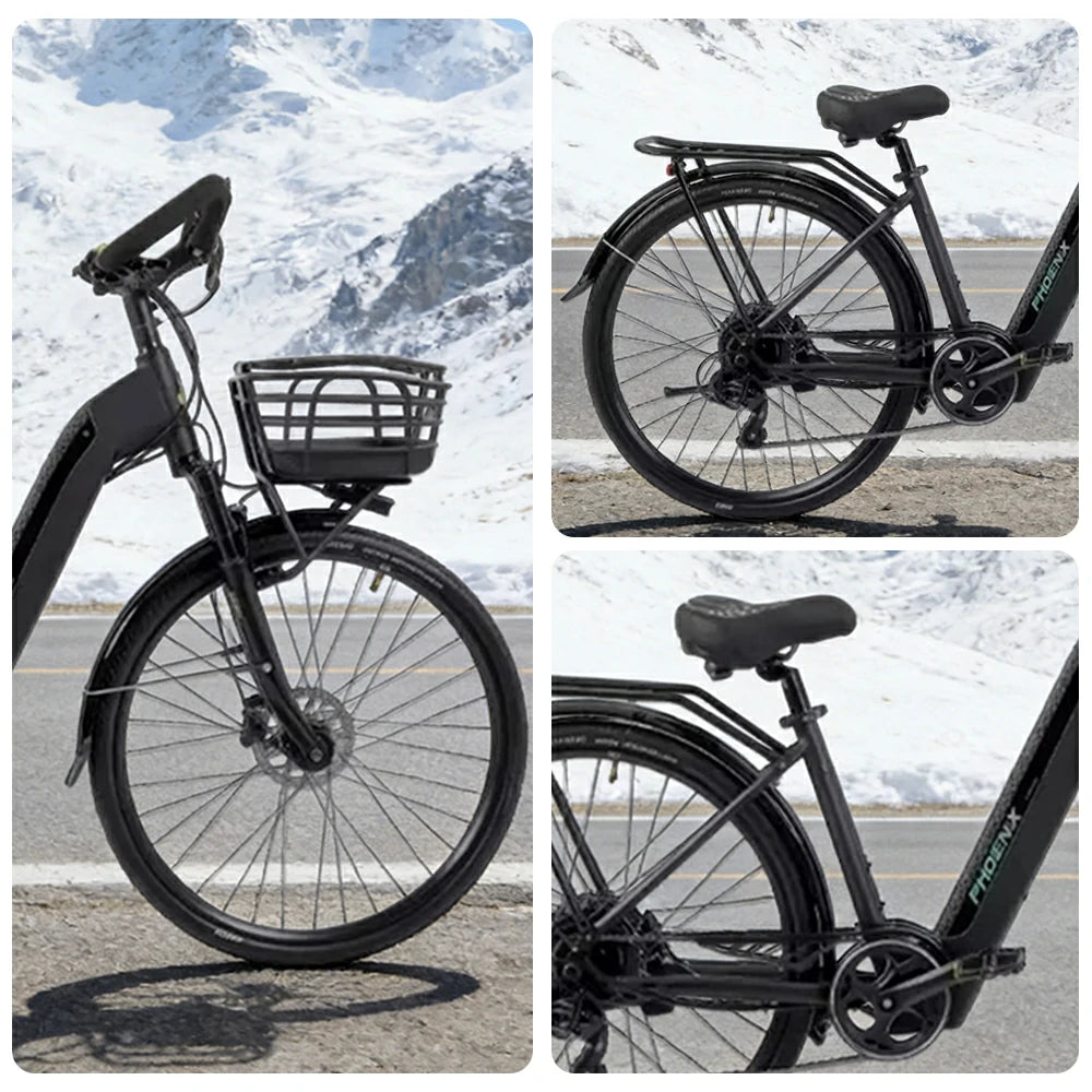 VOLTUS 700C Electric Road Bike, 48V400W Brushless Motor, Shimano 7-Speed Gears, Aluminium Alloy Frame, Hidden Battery, Spoked Wheels - Black