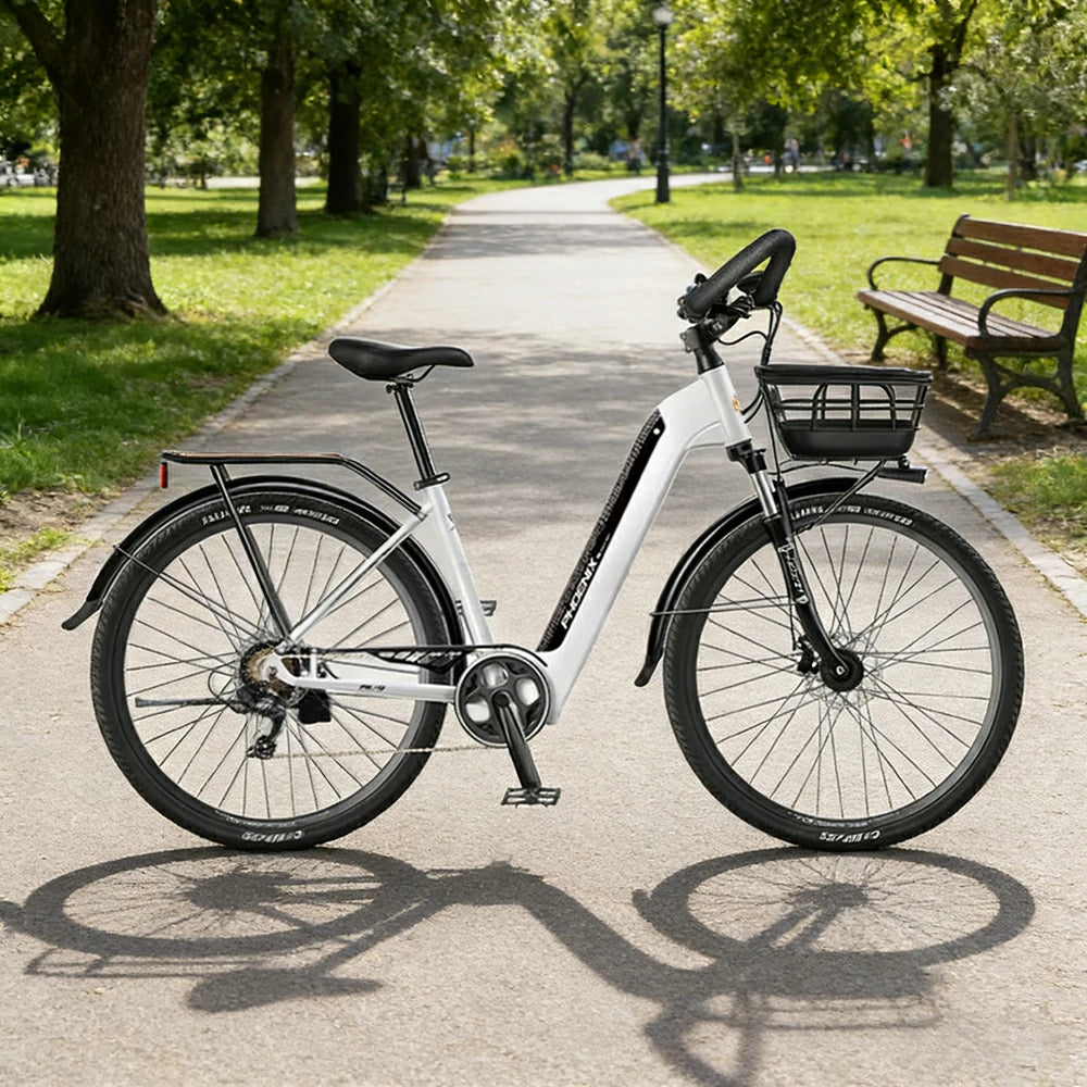 VOLTUS 700C Electric Road Bike, 48V400W Brushless Motor, Shimano 7-Speed Gears, Aluminium Alloy Frame, Hidden Battery, Spoked Wheels - Black&White