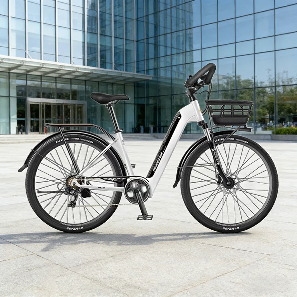 VOLTUS 700C Electric Road Bike, 48V400W Brushless Motor, Shimano 7-Speed Gears, Aluminium Alloy Frame, Hidden Battery, Spoked Wheels - Black&White