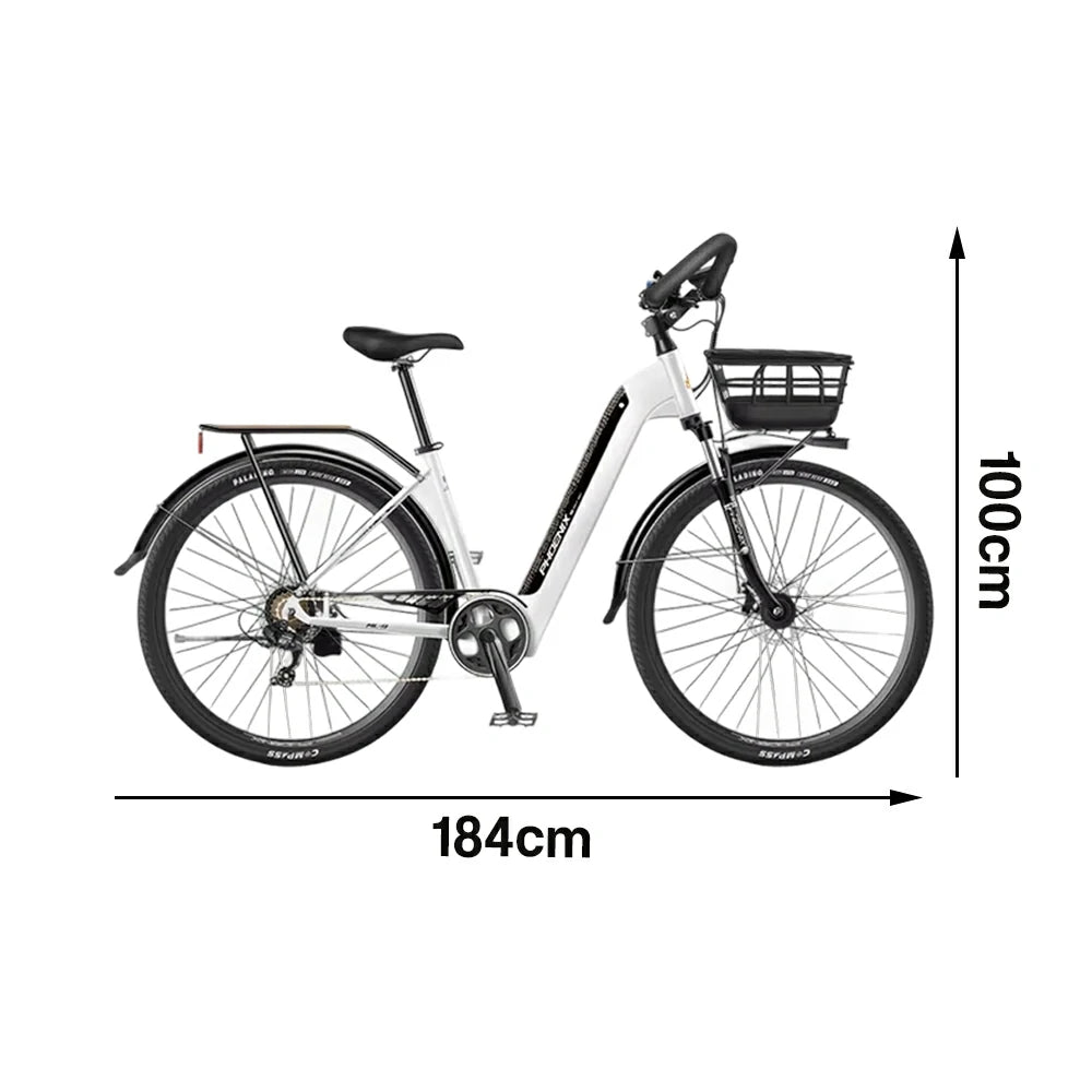 VOLTUS 700C Electric Road Bike, 48V400W Brushless Motor, Shimano 7-Speed Gears, Aluminium Alloy Frame, Hidden Battery, Spoked Wheels - Black&White