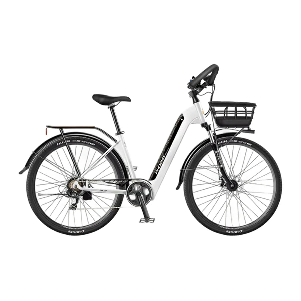 VOLTUS 700C Electric Road Bike, 48V400W Brushless Motor, Shimano 7-Speed Gears, Aluminium Alloy Frame, Hidden Battery, Spoked Wheels - Black&White