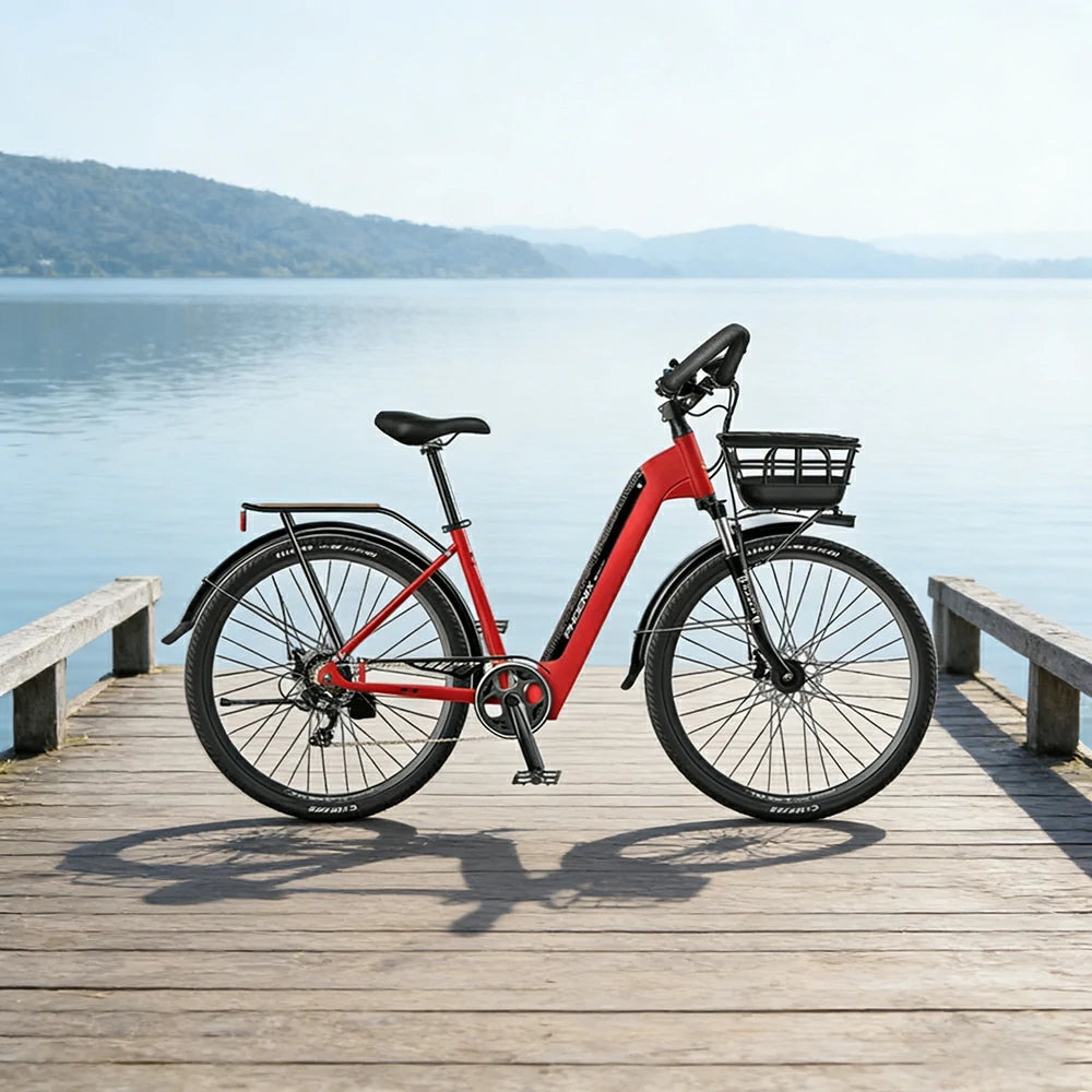 VOLTUS 700C Electric Road Bike, 48V400W Brushless Motor, Shimano 7-Speed Gears, Aluminium Alloy Frame, Hidden Battery, Spoked Wheels - Black&Red