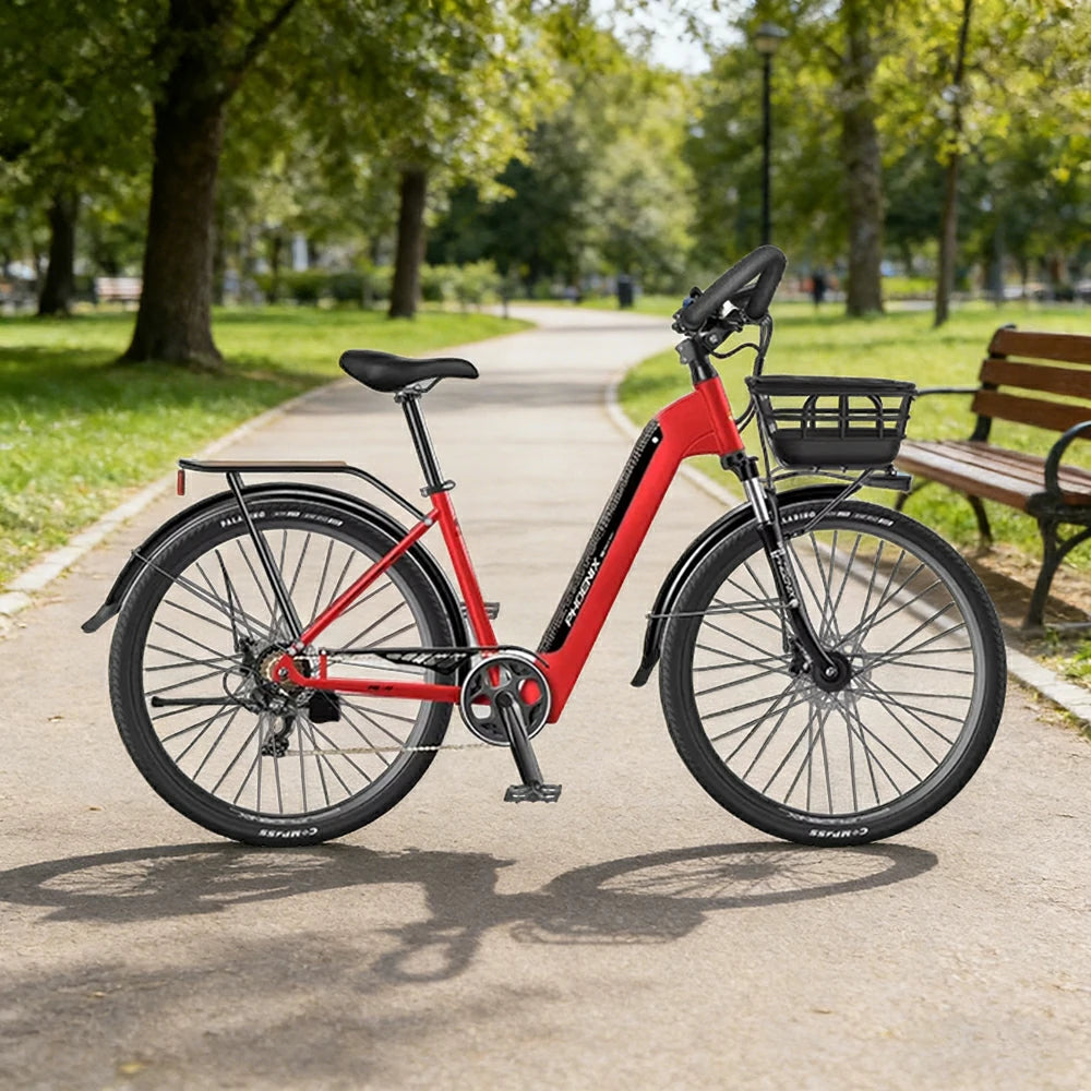 VOLTUS 700C Electric Road Bike, 48V400W Brushless Motor, Shimano 7-Speed Gears, Aluminium Alloy Frame, Hidden Battery, Spoked Wheels - Black&Red