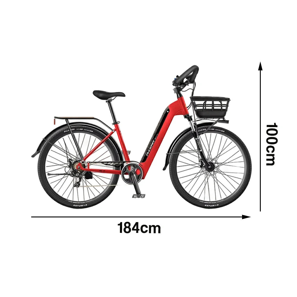 VOLTUS 700C Electric Road Bike, 48V400W Brushless Motor, Shimano 7-Speed Gears, Aluminium Alloy Frame, Hidden Battery, Spoked Wheels - Black&Red