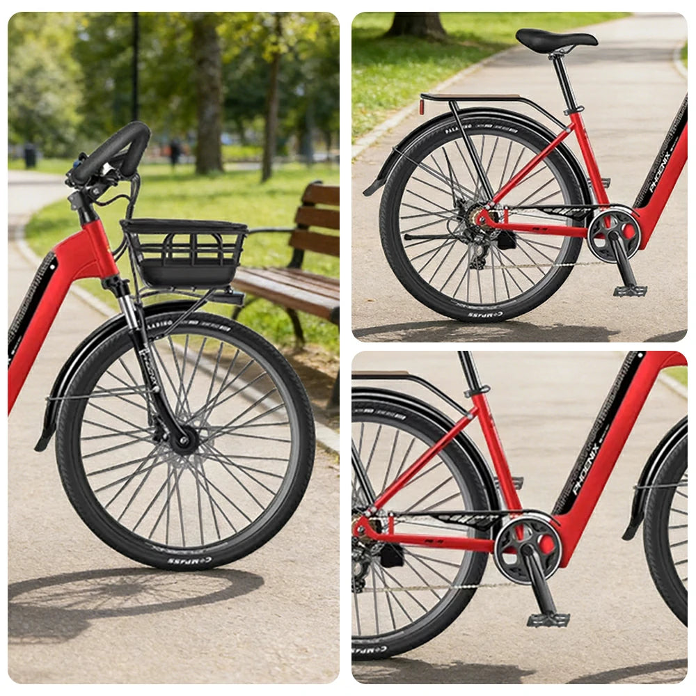 VOLTUS 700C Electric Road Bike, 48V400W Brushless Motor, Shimano 7-Speed Gears, Aluminium Alloy Frame, Hidden Battery, Spoked Wheels - Black&Red